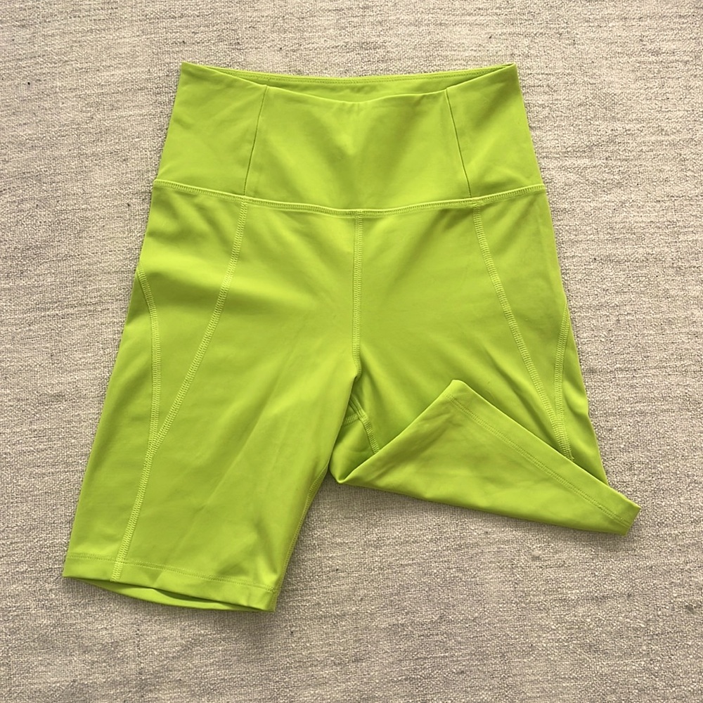 Girlfriend collective lime green bike shorts. Size S